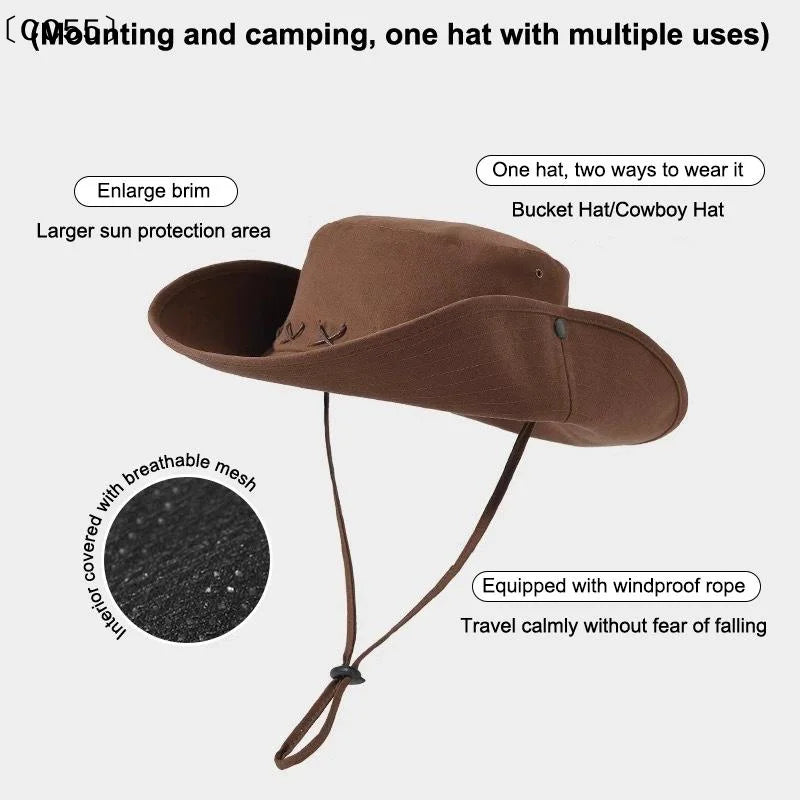 Breathable Cotton Cowboy Hat – Wide Brim Adjustable Sun Cap Wide Brim Hat Qst