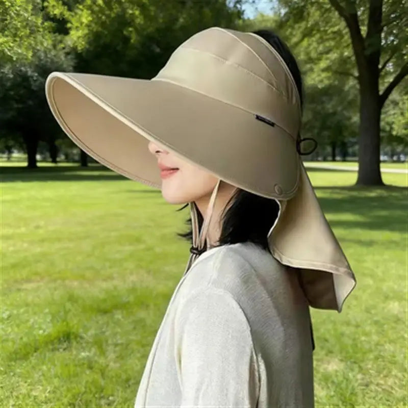 Women's Wide-Brim UV Sun Hat with Detachable Neck Shawl Sun Visor Hat Qst A6