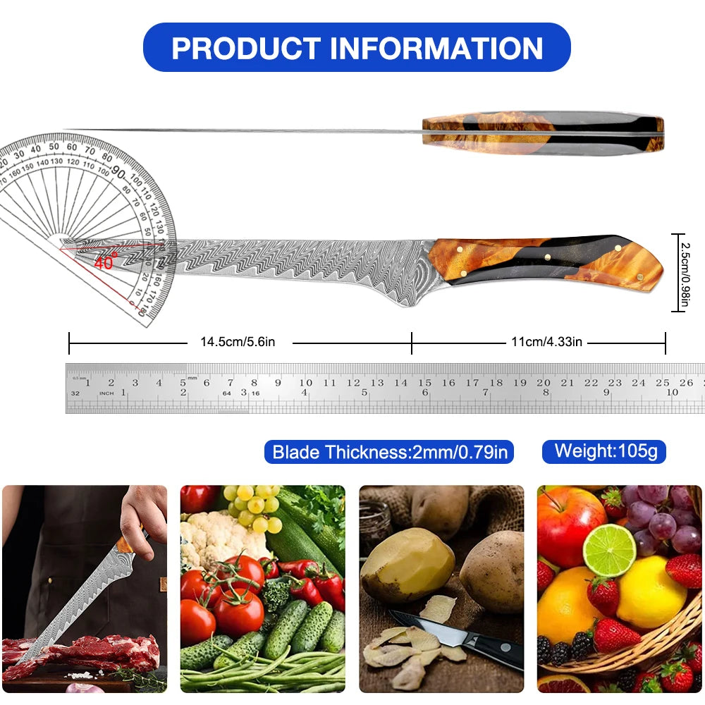 Xituo Damascus Boning Fillet Knife – 66-Layer VG-10 Steel Damascus Kitchen Knife Qst