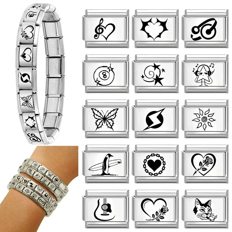 Laser Engraving Lightning Heart No. 8 Ball Italian Charm Italian Bracelet Charm Qme