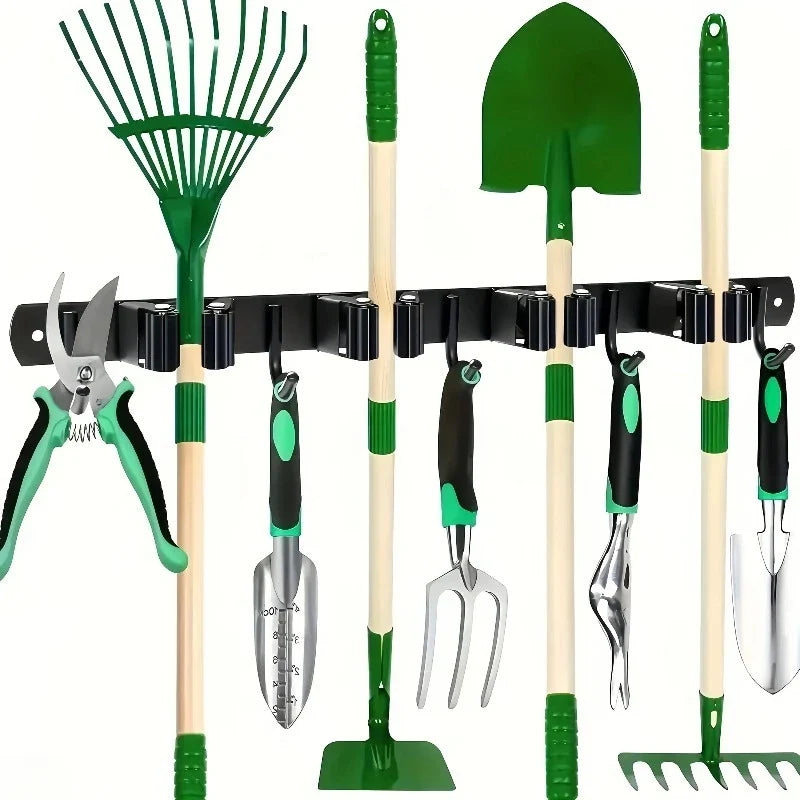 Heavy-Duty Metal Wall-Mounted Tool Rack – 4 Slots & 5 Hooks Wall Tool Rack Qme