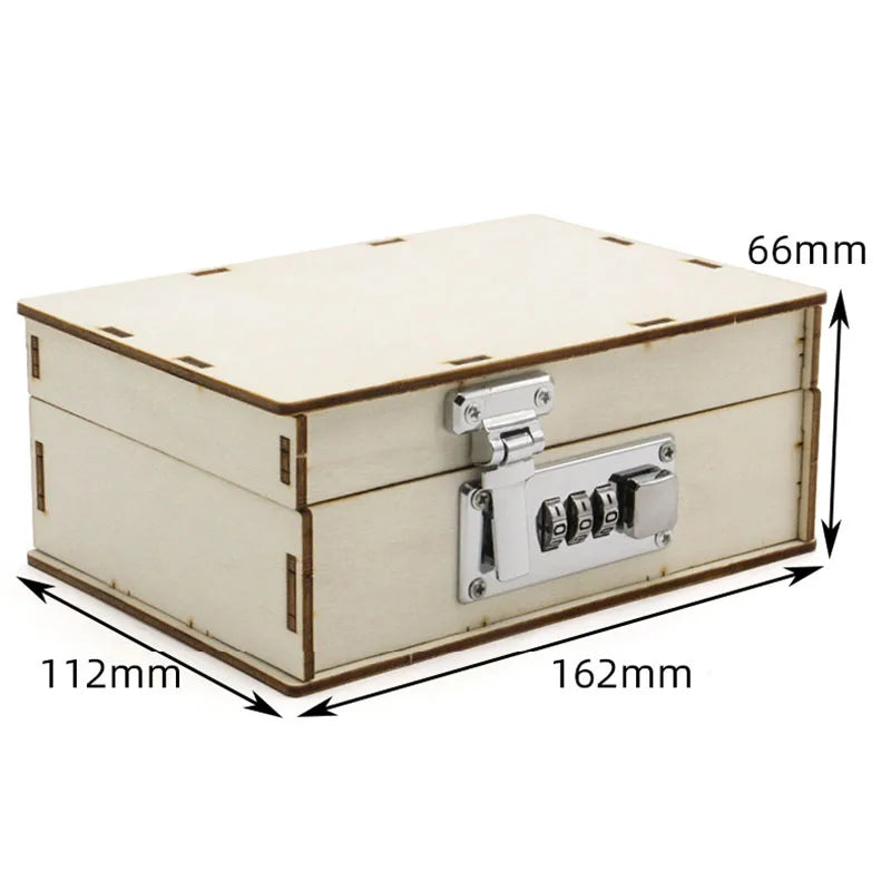 3D Wooden Mechanical Password Treasure Box DIY Model Kit DIY Wooden Model Kit Qme Lockbox Kit L Size