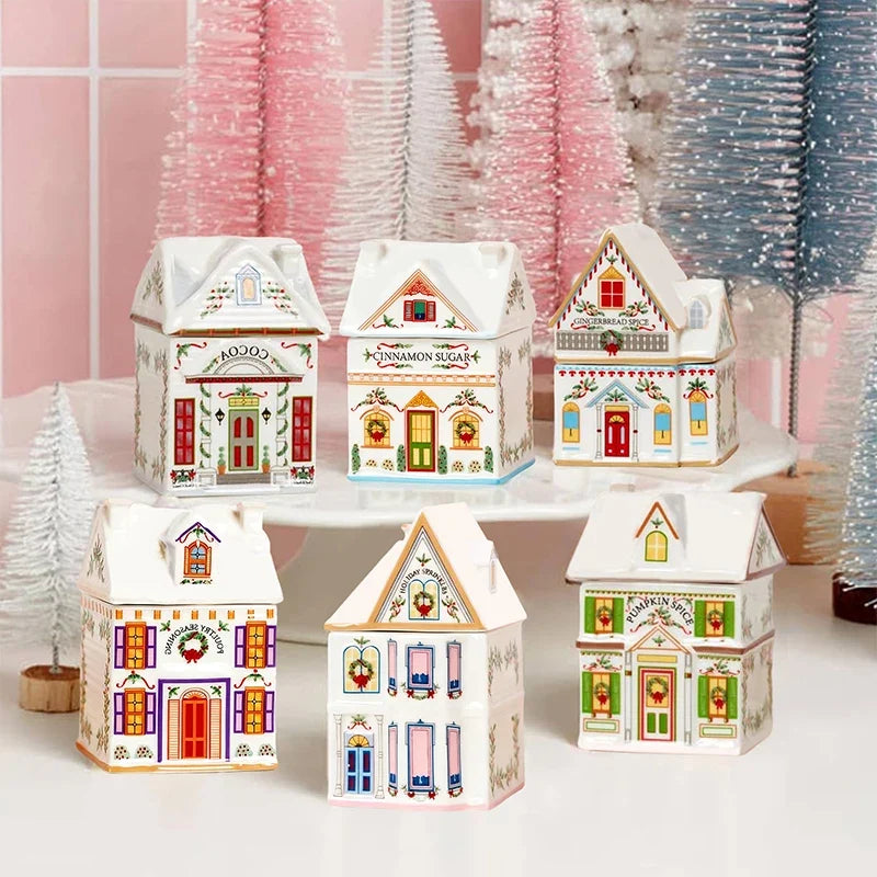 Mini Christmas Gingerbread House Spice Jars | Holiday Village Set Christmas Décor Jars Qme