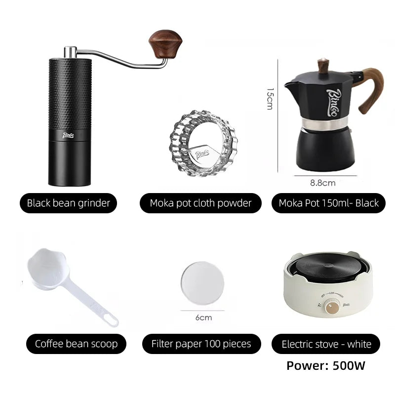 BINCOO Manual Coffee Grinder – Titanium Burr Hand Mill Manual Coffee Grinder Qst Black-6pcs