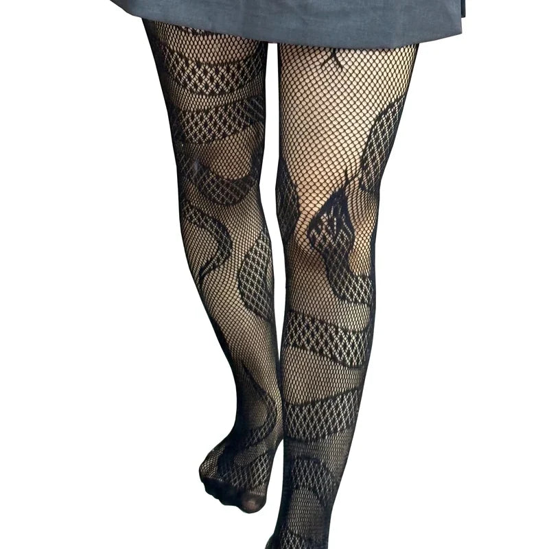 Y2K Gothic Hollow Fishnet Pantyhose | Lolita Thigh Stockings Fishnet Pantyhose Qme