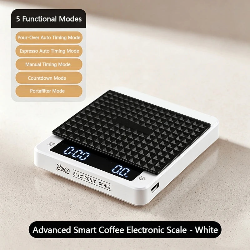 Bincoo Pour Over Coffee Scale – Rechargeable Timer & Waterproof Coffee Scale Qst White