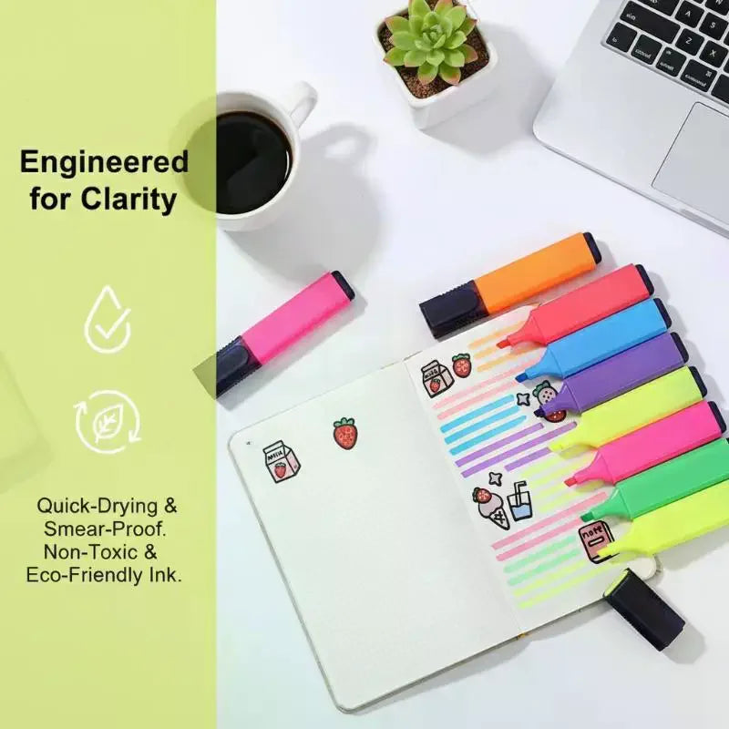 Creative Highlight Marker Pens – 4, 6 & 8 Color Sets | Qme Highlight Marker Pens Qme