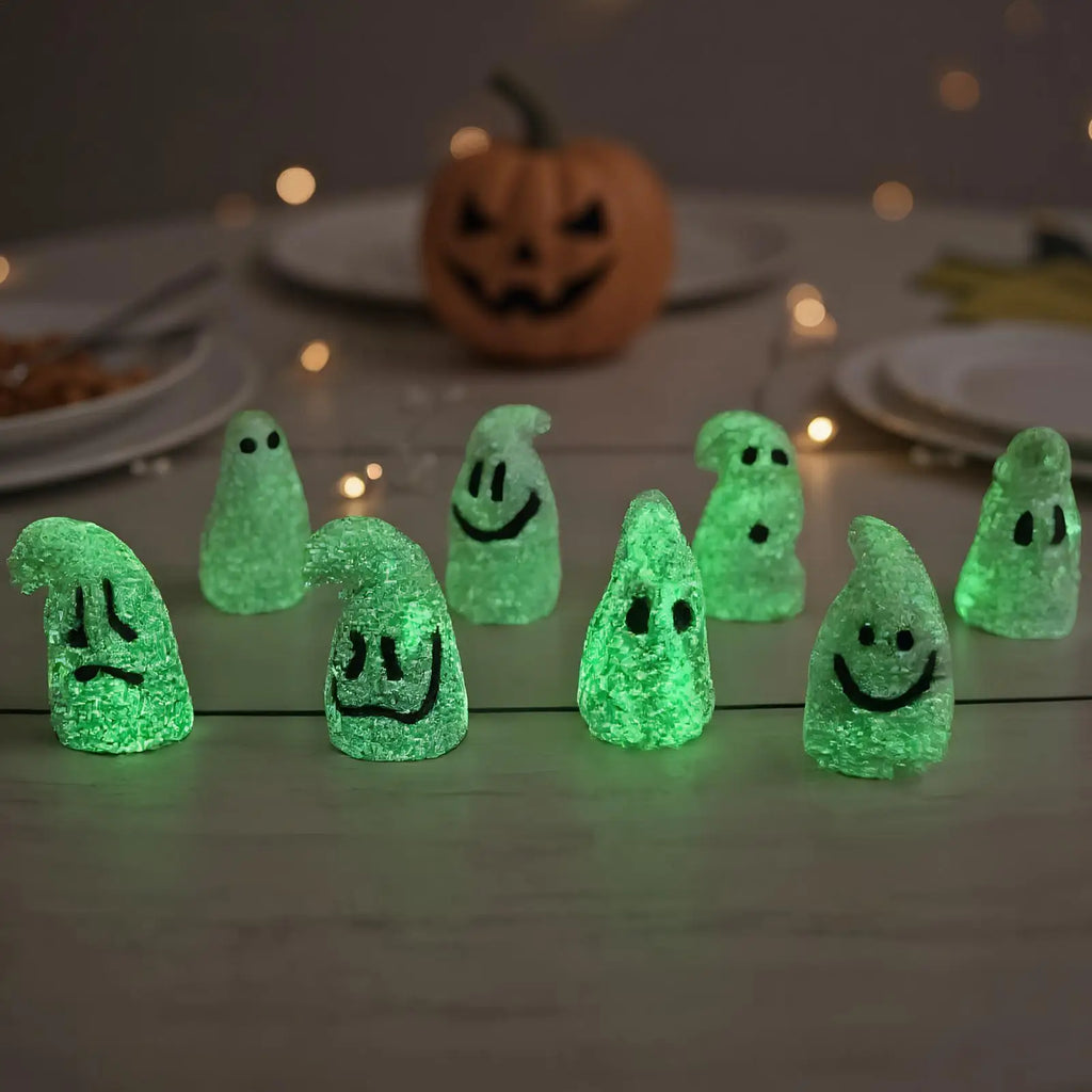 Halloween Glow-in-the-Dark Ghost Figurines Set of 8 Miniature Halloween Figurines Qme