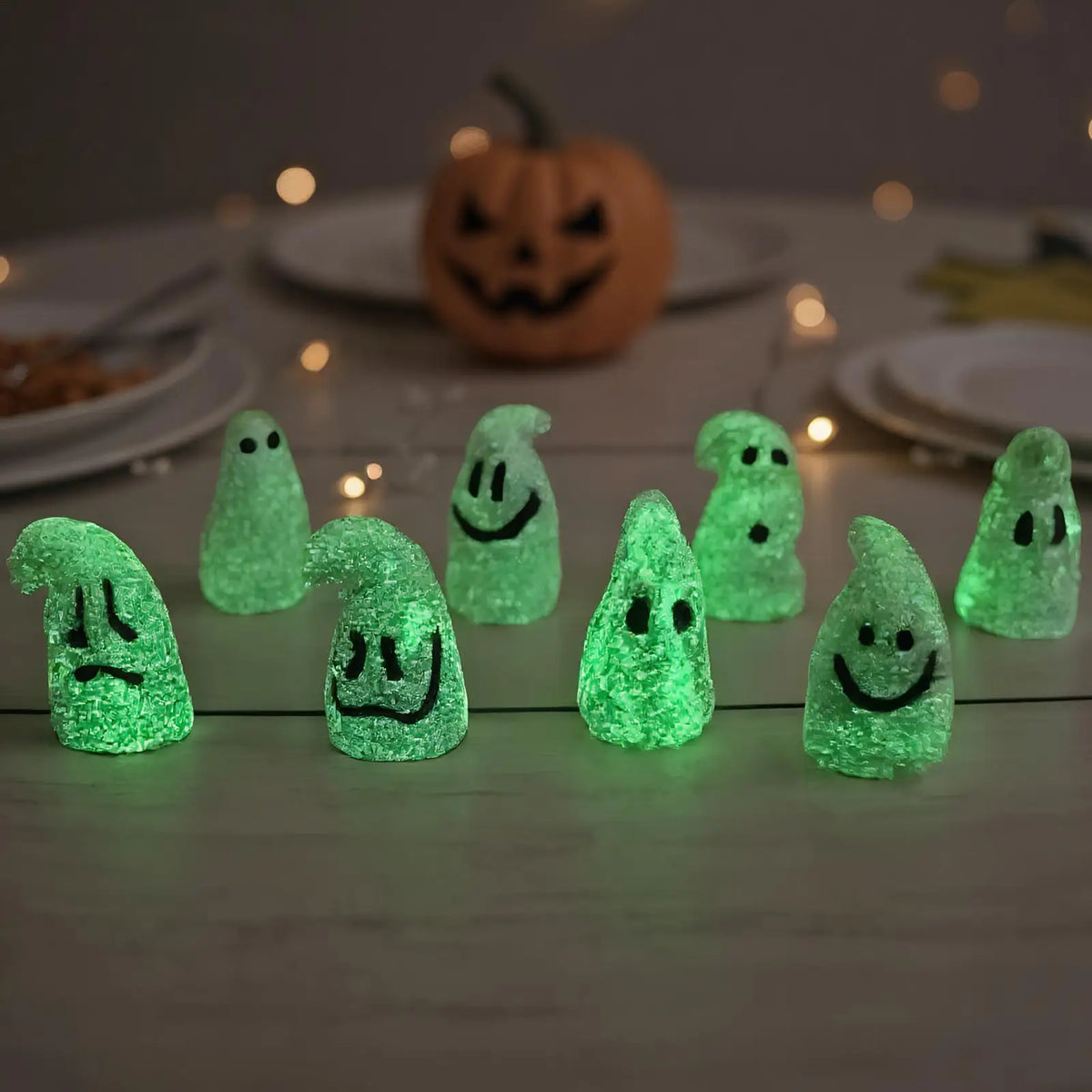 Halloween Glow-in-the-Dark Ghost Figurines Set of 8 Miniature Halloween Figurines Qme