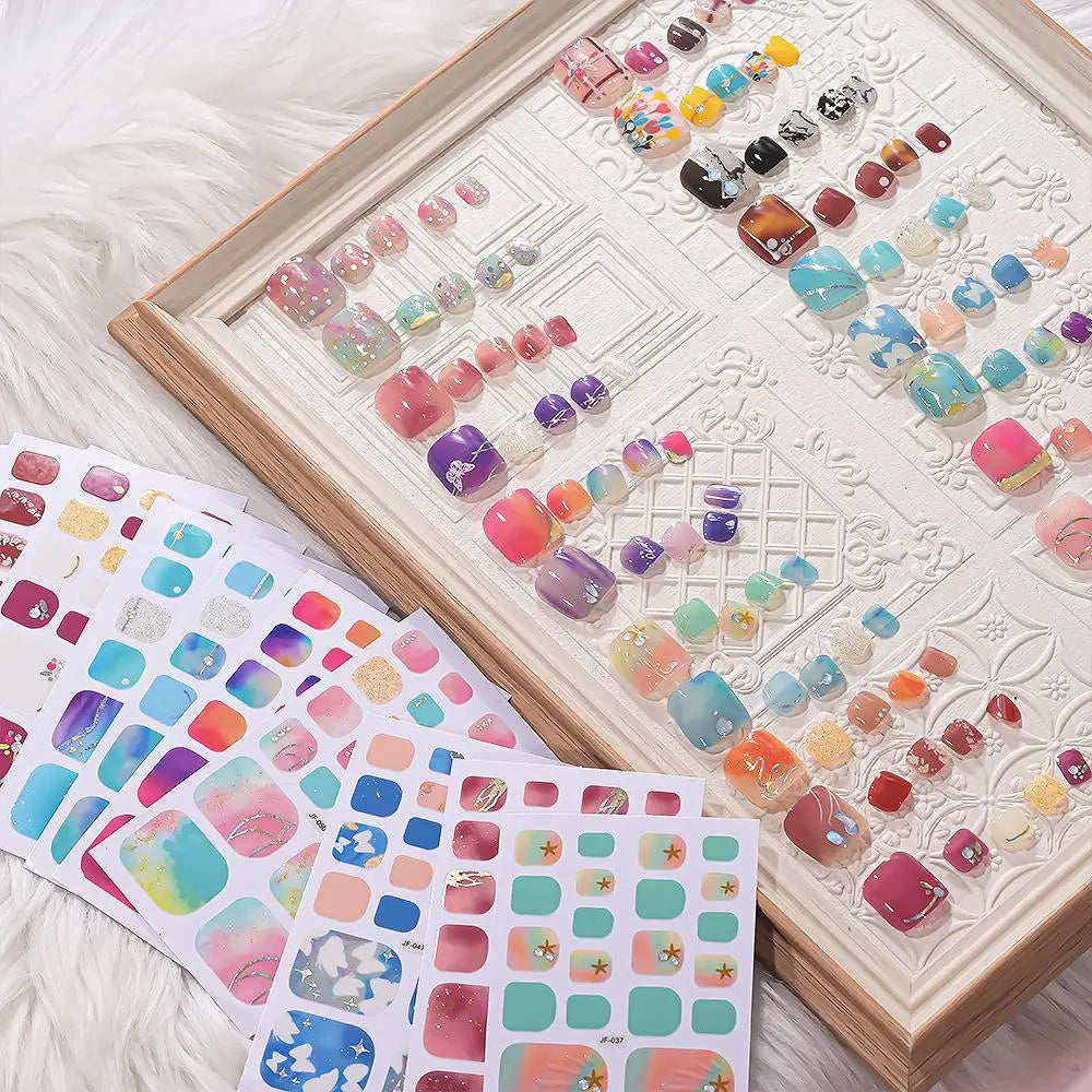 Glitter Toenail Stickers Full Wraps – 22 Tips, 20 Colors Toenail Wrap Stickers Qme