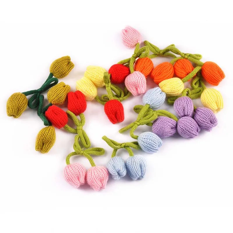 Tulip Knitting Flowers 50mm DIY Embellishments – 6pcs DIY Craft Embellishments Qme
