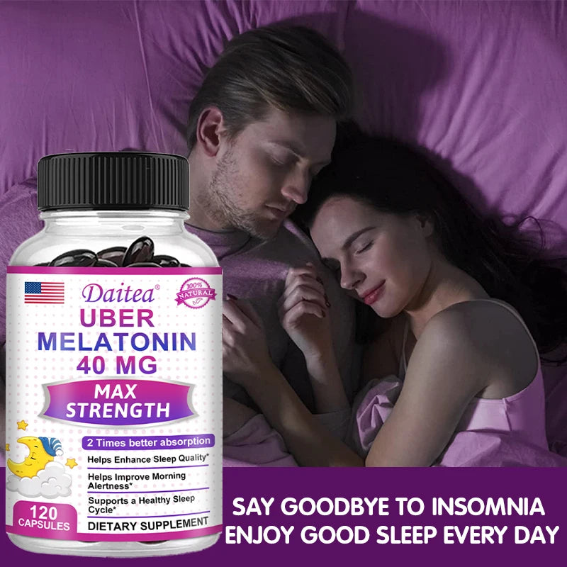 Daitea Super Melatonin 40mg Capsules – Vitamin C & Lemon Balm Sleep Support Supplement Qst