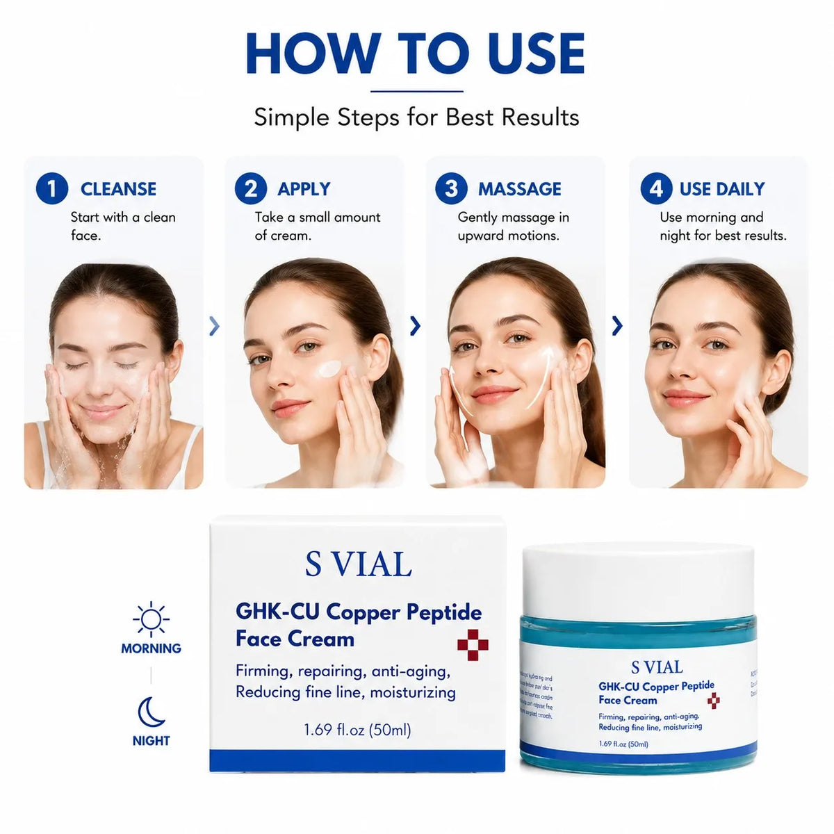GHK-Cu Copper Peptide Face Cream 50g – Hyaluronic Acid Anti-Wrinkle Face Cream Qst