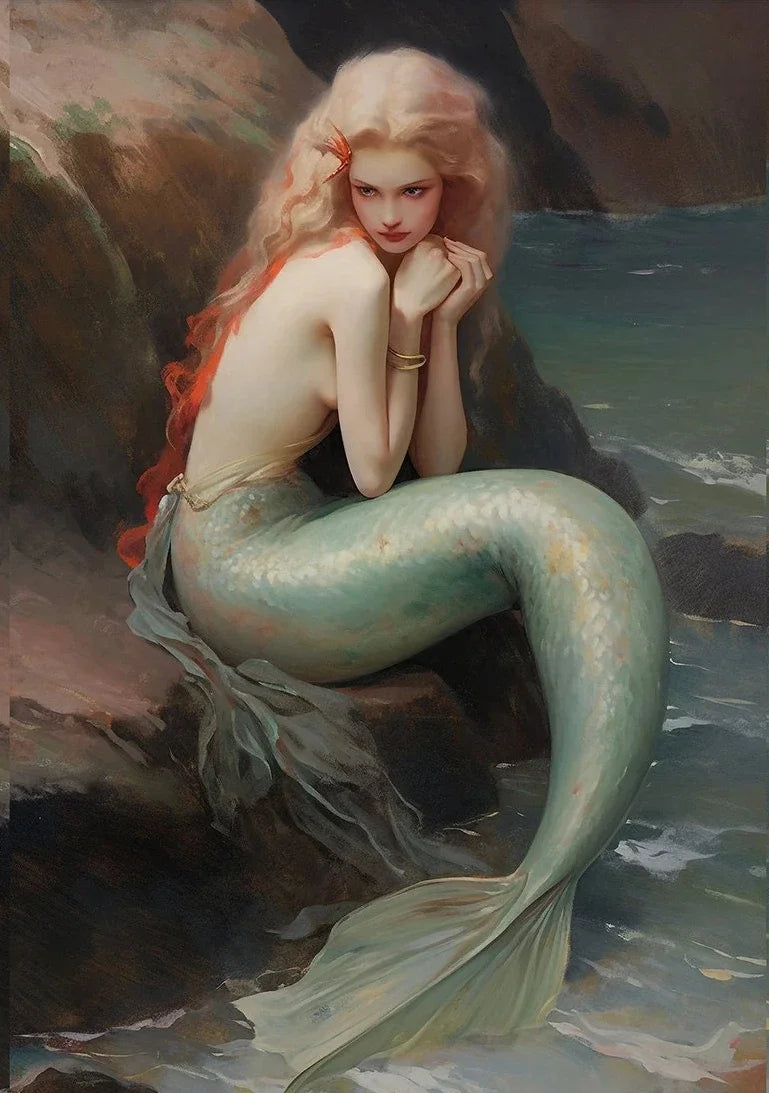 Vintage Mermaid on the Reef Canvas Wall Art Print Canvas Wall Art Qst 3 30x40cm Unframed