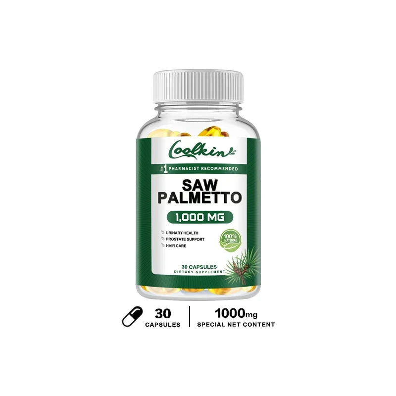 Coolkin Saw Palmetto 1000mg Capsules – Hair & Prostate Support Herbal Supplement Qst 30 Capsules