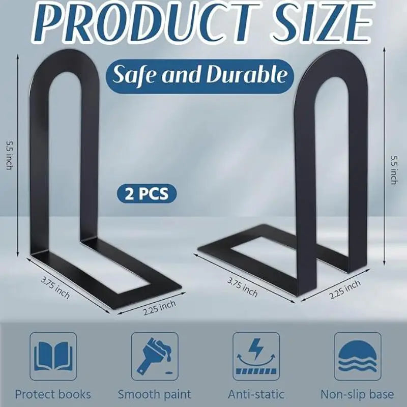 Heavy Duty L-Shaped Iron Bookends – Space-Saving, 1 Pair Iron Bookends Qme