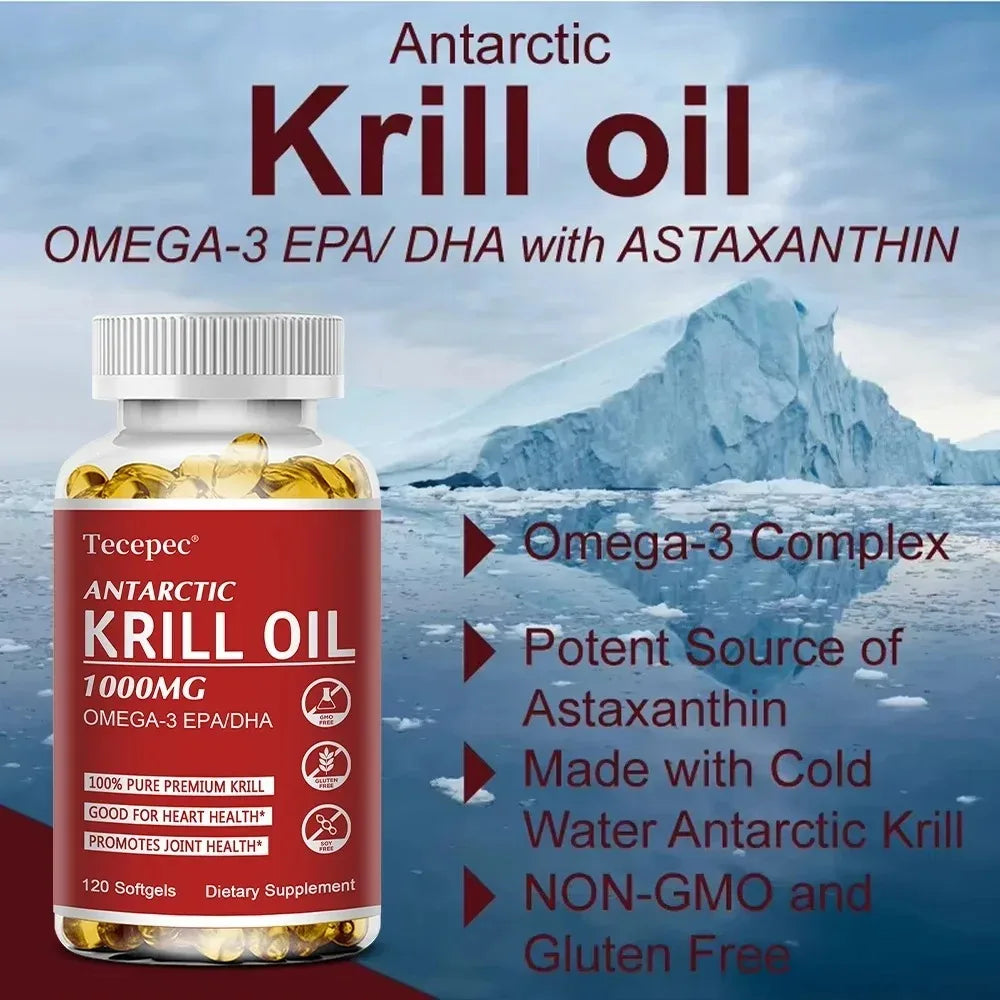 Antarctic Krill Oil 1000mg Capsules – Omega-3 DHA EPA Softgels Omega-3 Supplement Qst