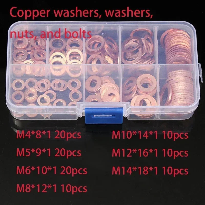 Copper Washer Kit M4–M14 | 100-Piece Seal Assortment Box Washer Assortment Kit Qme 100pcs