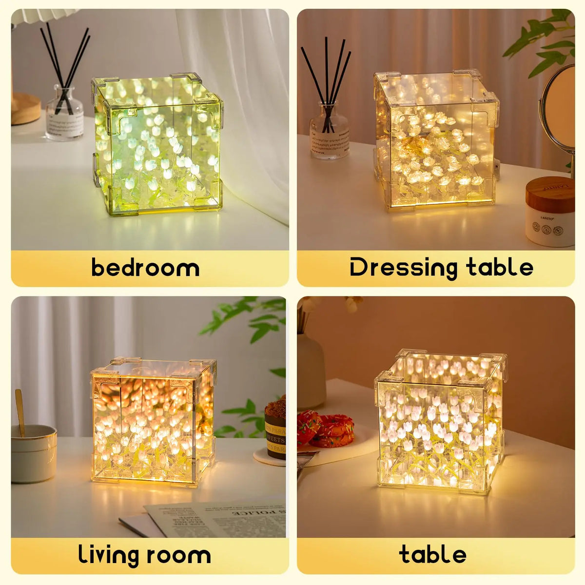 DIY Tulip Cube Nightlight Lamp & Mirror 2-in-1 | 20 Tulips Decorative Nightlight Qme