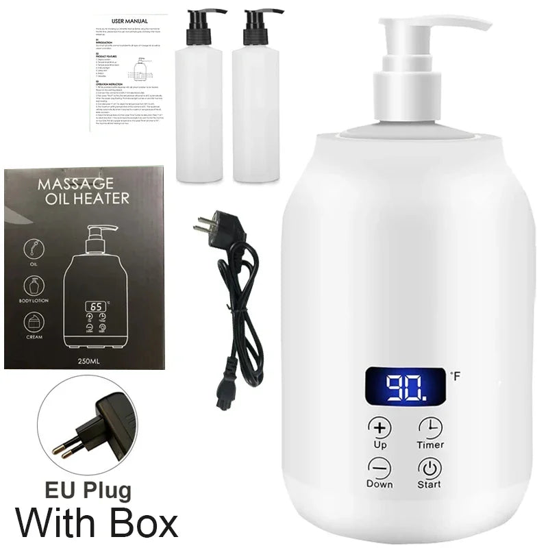 Electric Massage Oil Warmer – LED Display, 2 Bottles, 30–65°C Massage Oil Warmer Qst White-EU Plug