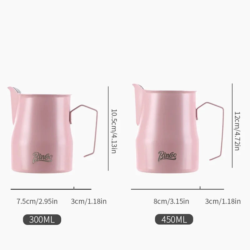 Bincoo Pink Stainless Steel Milk Frothing Pitcher 300/450ml Milk Frothing Pitcher Qst
