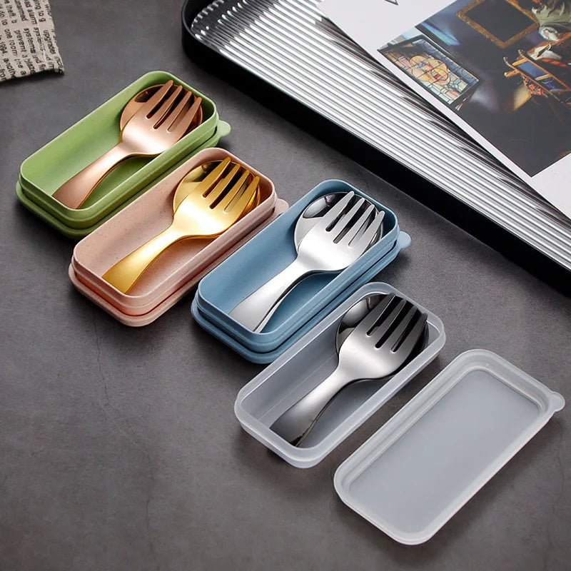 Kids' Portable 304 Stainless Steel Tableware Set – Spoon & Fork Kids Cutlery Set Qme