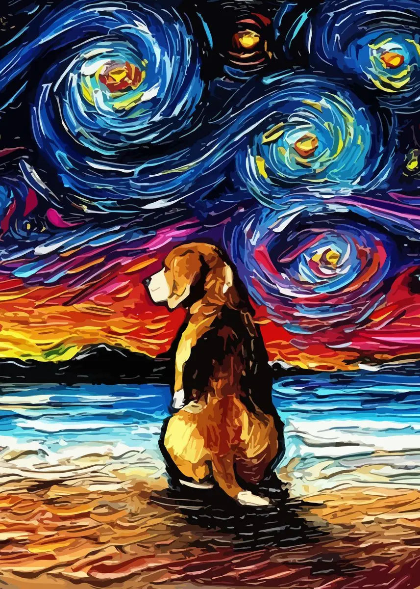 Van Gogh Starry Night Dog Canvas Print | German Shepherd Wall Art Canvas Wall Art Qst D 60X90cm No Framed