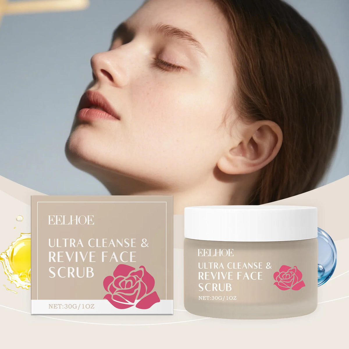 Eelhoe Rose Exfoliating Powder – Gentle Facial Cleanser 30g Exfoliating Powder Cleanser Qst