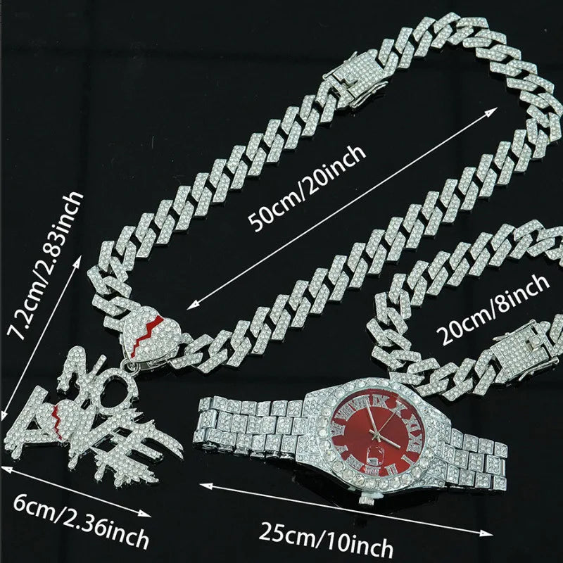 Men's 3-Piece Cuban Link Necklace & Bracelet Set | Gift Men's Jewelry Set Qme