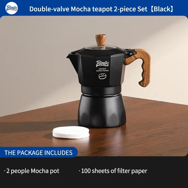 Bincoo Dual Valve Moka Pot Espresso Set with Electric Stove Moka Pot Set Qst 2pcs set black