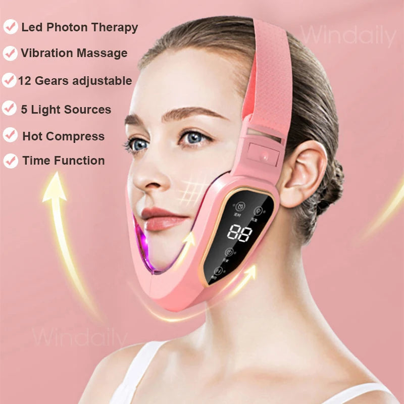 LED Photon Facial Lifting Vibration Massager – V-Face Toning Facial Lifting Device Qst