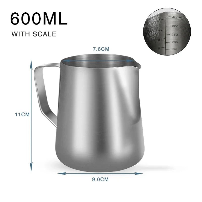Stainless Steel Milk Frothing Pitcher – Espresso & Latte Art Milk Frothing Pitcher Qme 600ml with scale
