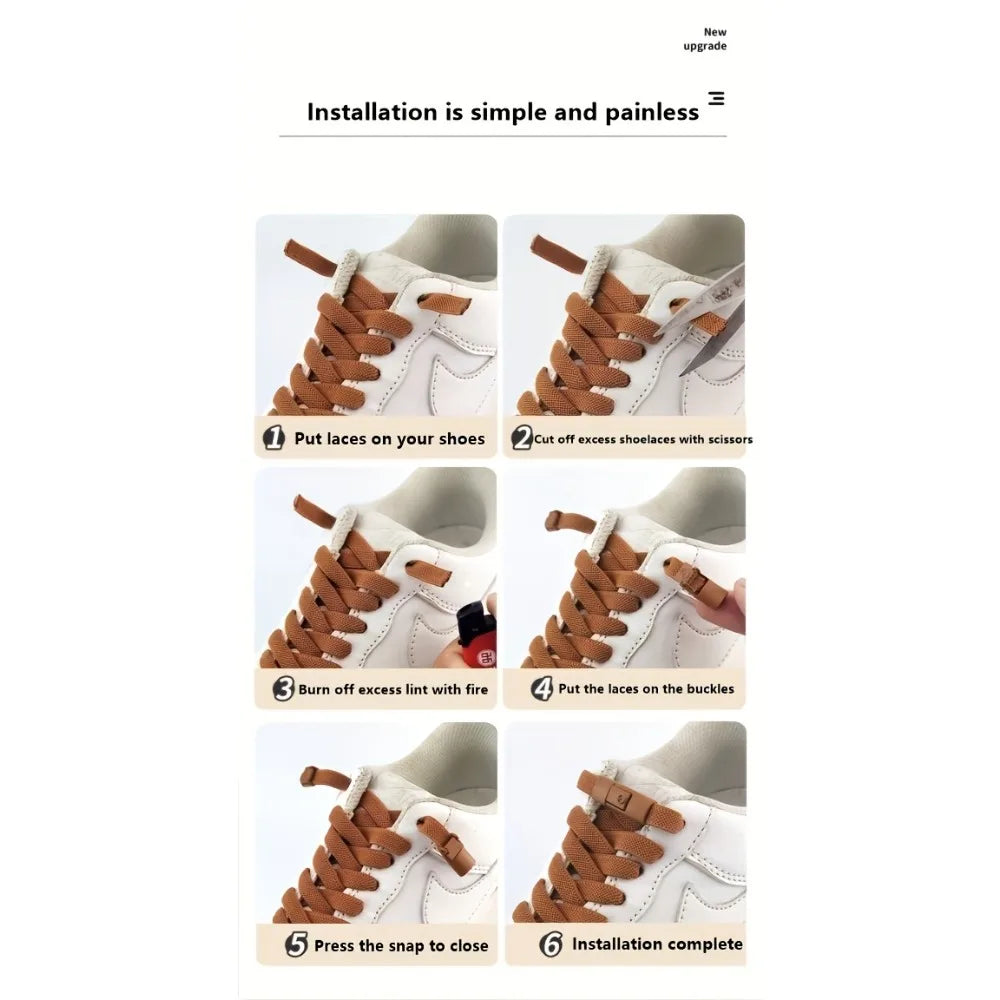 No-Tie Elastic Shoelaces with Quick Press Metal Lock Buckles No-Tie Shoelaces Qme