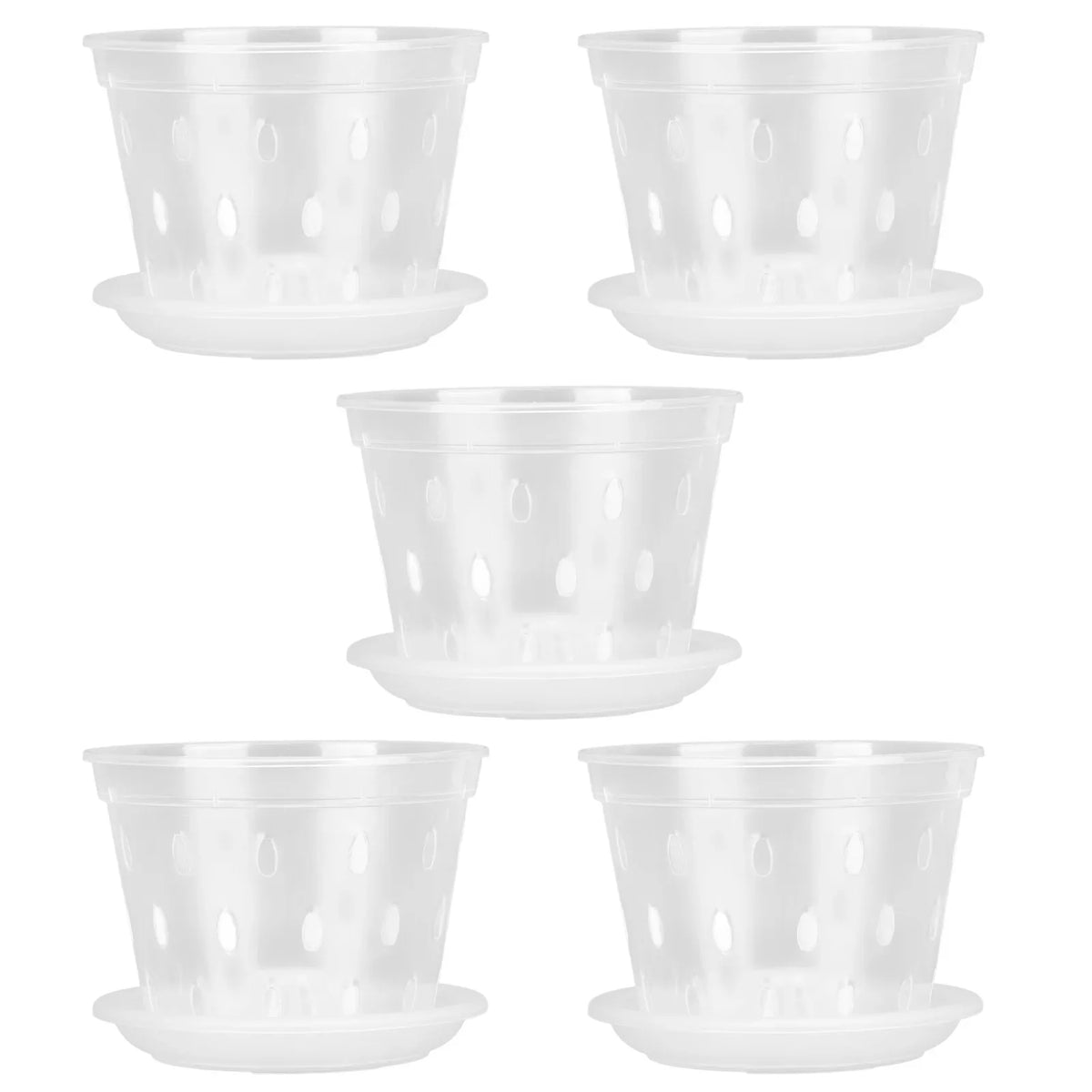 Clear Orchid Pots with Holes & Saucers – Set of 5 | 5.5in Orchid Planter Set Qme
