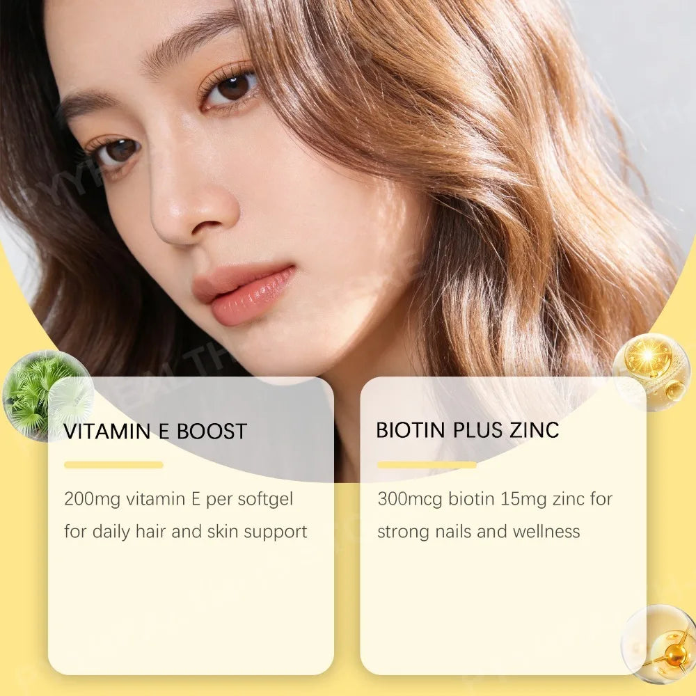 Vitamin E Softgels with Biotin & Zinc – Hair, Skin & Nails Hair & Nail Supplement Qst