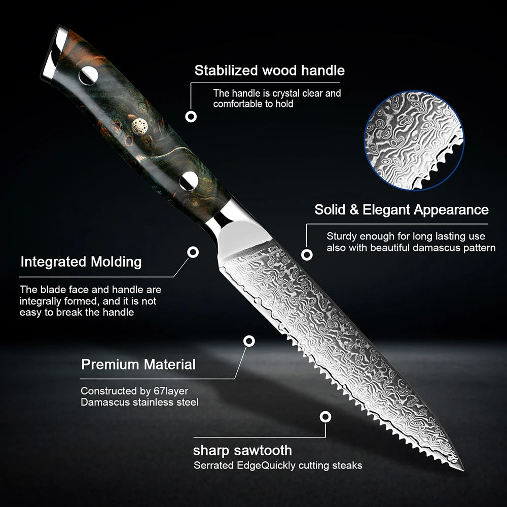 XITUO Damascus Steel Steak Knives Set – 5 Inch Sharp Dinner Knife Steak Knife Set Qst