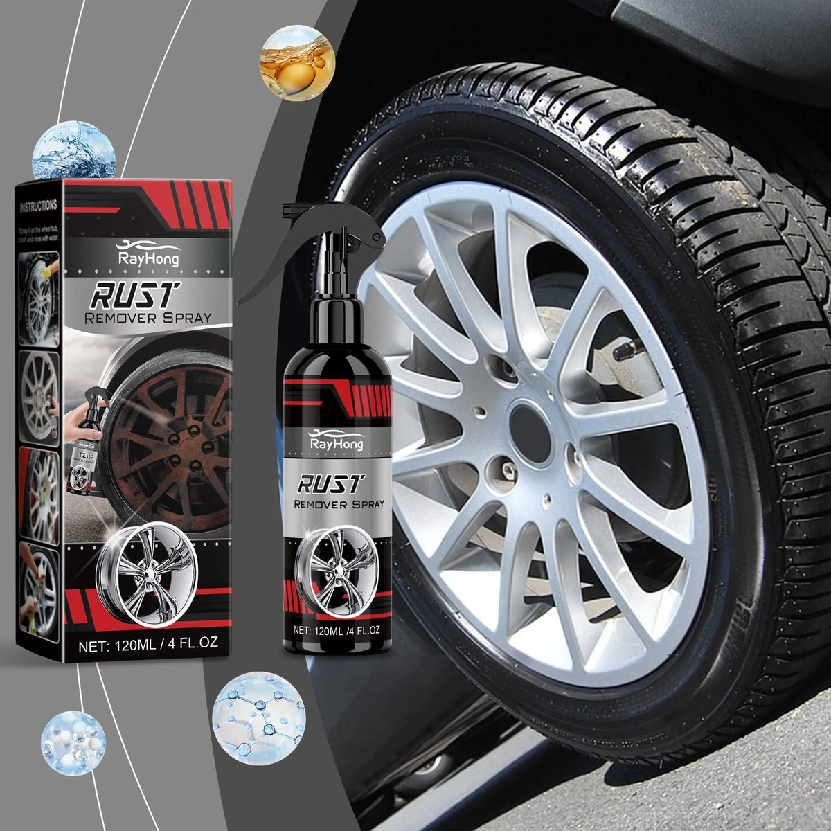 RayHong Wheel Rust Removal & Hub Cleaning Spray 120ml Wheel Cleaning Spray Qst