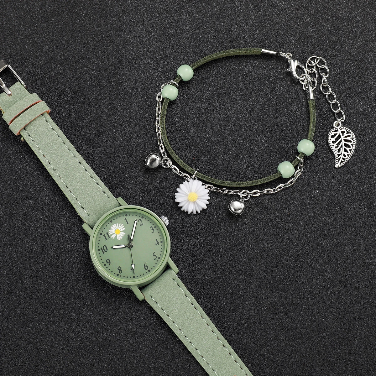 Women's Casual Quartz Watch & Leather Bracelet Set – 2 Piece Watch & Bracelet Set Qme