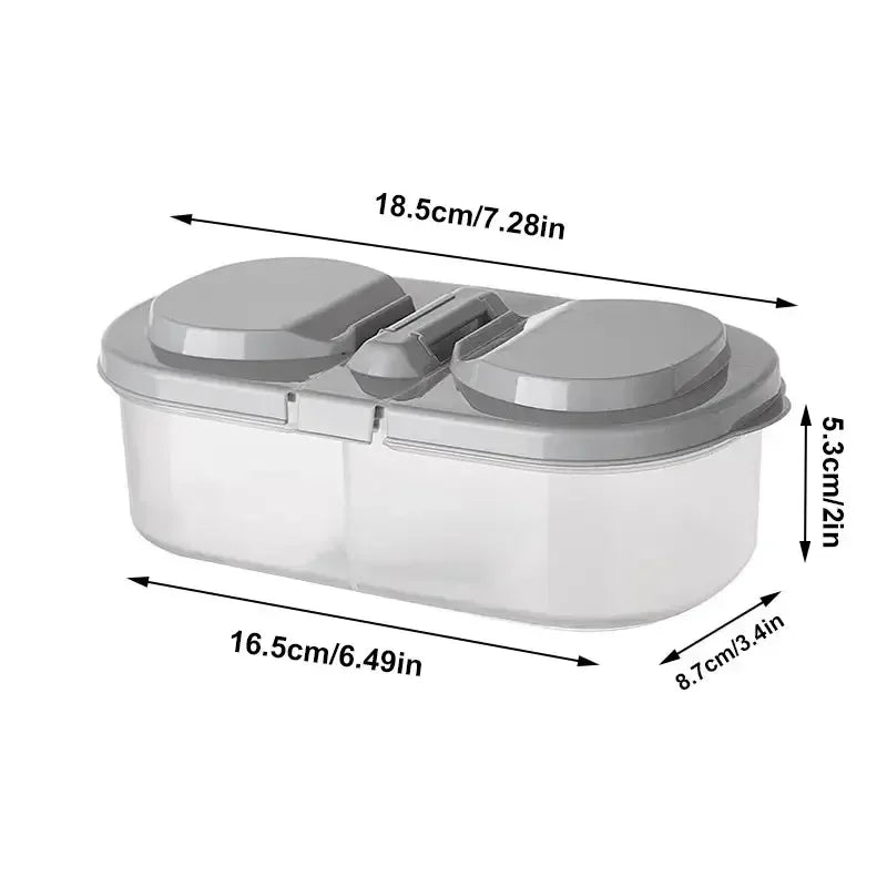 Double-Compartment Airtight Food Storage Container & Flip Lid Food Storage Container Qme Grey