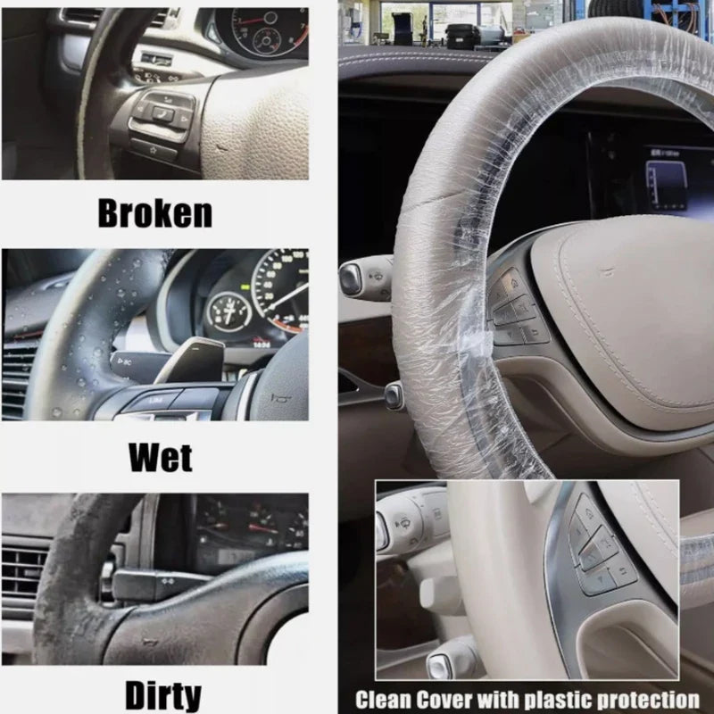 Disposable Transparent Steering Wheel & Gear Covers – 20 Pack Car Protective Cover Qme