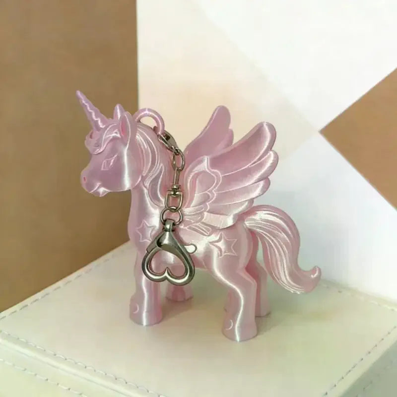 Pink Pegasus Keychain 3D Printed Bag Charm with Heart Clasp Keychain Bag Charm Qme