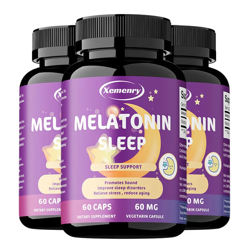 Xemenry Melatonin Vegetarian Capsules 60mg – Sleep Support Melatonin Supplement Qst 60 Capsule-3bottles