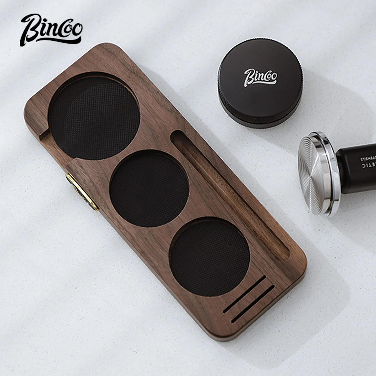 Bincoo Coffee Tamper Holder 51–58mm Wooden Storage Base Tamper Holder Qst