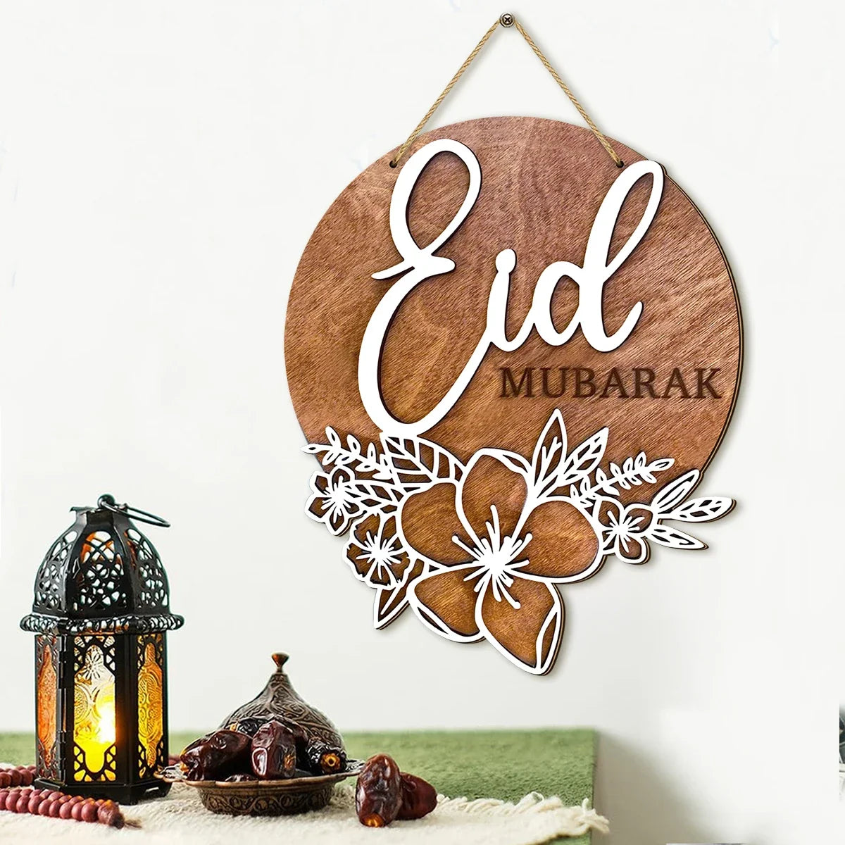 Ramadan Wooden Wall Decor – Eid Mubarak Hollow Flower Wooden Wall Decor Qme