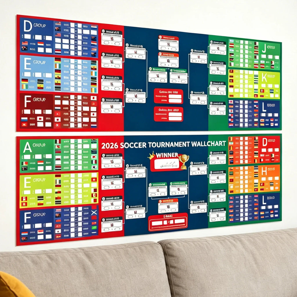 Soccer Event Wall Schedule Poster with Markers & Flag Stickers Wall Schedule Poster Qme