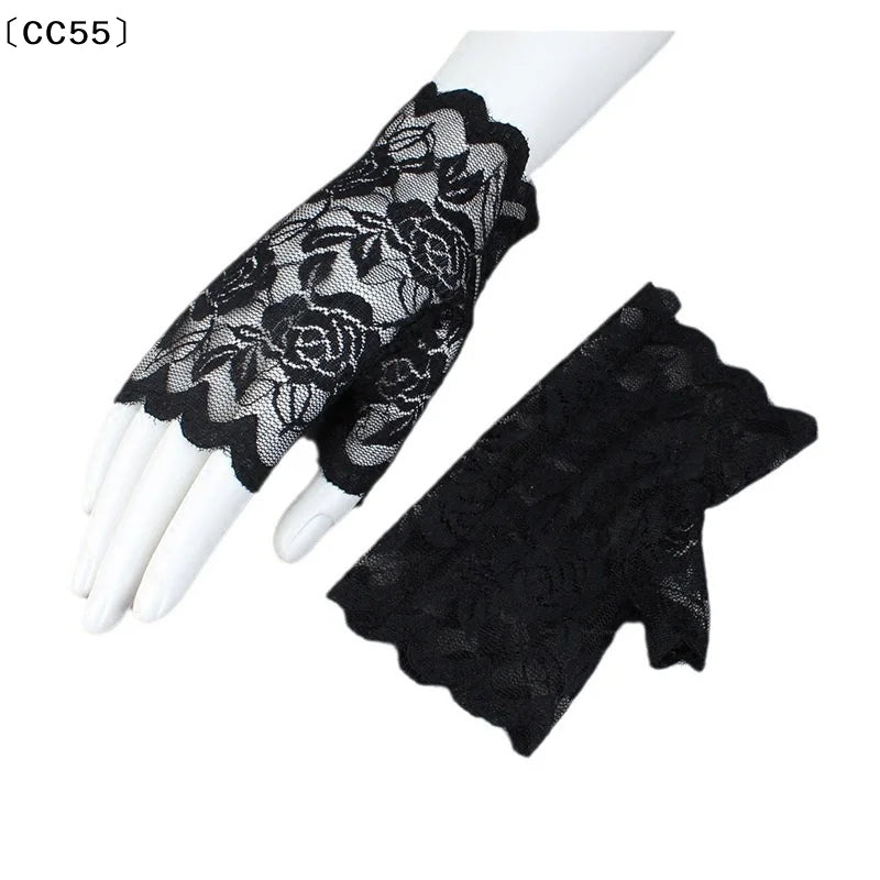Women's Fingerless Lace Gloves – Bridal Half Finger Fishnet Lace Fashion Gloves Qst