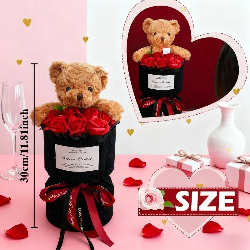 Rose Bear Bouquet Artificial Flowers – Cute Gift & Home Decor Artificial Flower Decor Qme