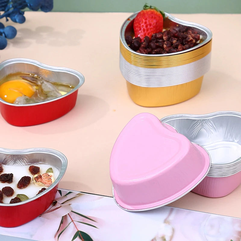 10Pcs Heart-Shaped Aluminum Foil Baking Cups 100ml Dessert Molds Foil Baking Cups Qst