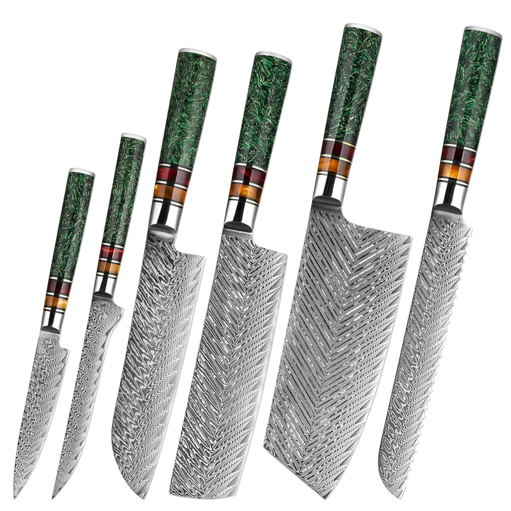 XITUO Damascus Steel Kitchen Knife Set – 1–6 Piece Chef Knives Damascus Kitchen Knife Set Qst 6PCS Knife
