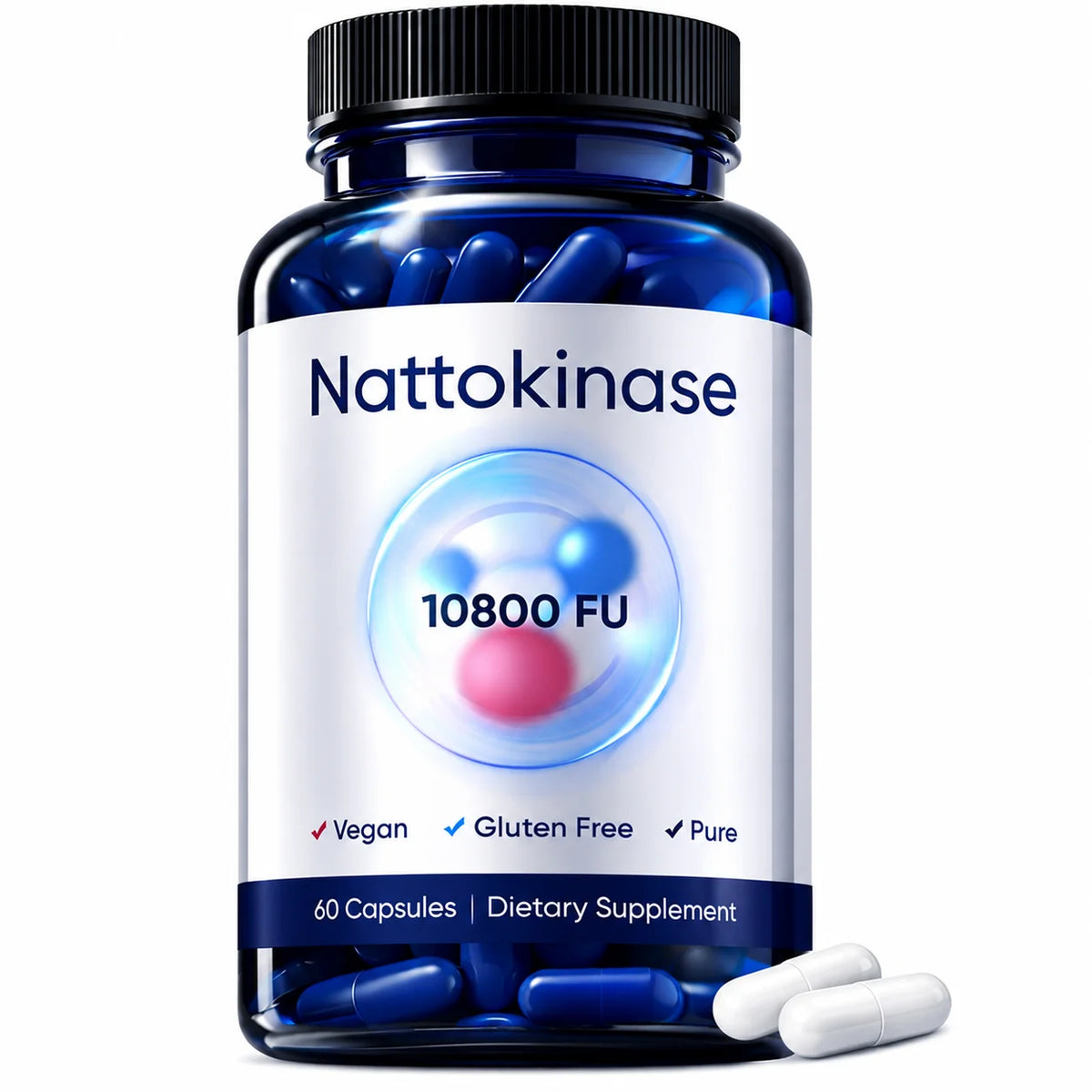 Organic Nattokinase 10800 FU Capsules – Vegan Heart Support 60ct Dietary Supplement Qst 1botlle 60capsules
